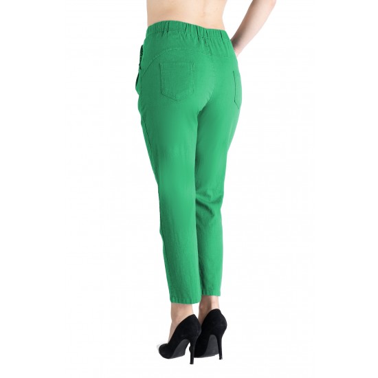 Pantaloni Dama Antonia Din Bumbac Racoros De Vara Cu Siret In Talie,Verde Crud
